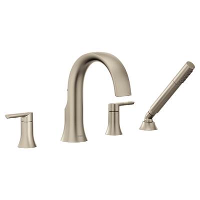 Doux 2-Handle Deck Mount Roman Tub Faucet Trim Kit with Hand shower in Brushed Nickel (Valve Sold Separately)