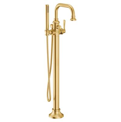 Colinet One-Handle Freestanding Floor Mount Tub Filler with Handshower in Brushed Gold