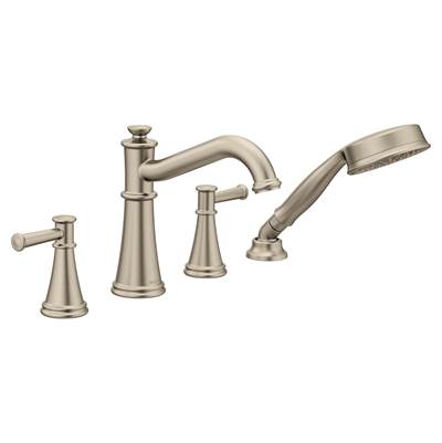 Belfield 2-Handle Deck-Mount Roman Tub Faucet with Handshower in Brushed Nickel (Valve Sold Separately)
