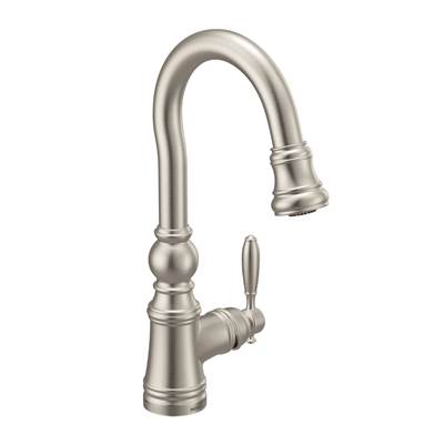 Moen Weymouth Shepherd''s Hook Pulldown Kitchen Bar Faucet Featuring Metal Wand with Power Clean, Spot Resist Stainless