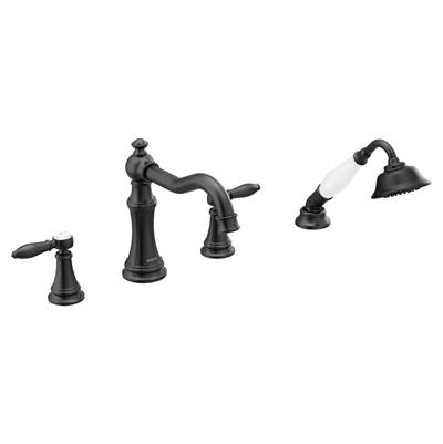 Moen Weymouth 2-Handle Diverter Deck-Mount Roman Tub Faucet Trim Kit with Handshower in Matte Black (Valve Sold Separately)