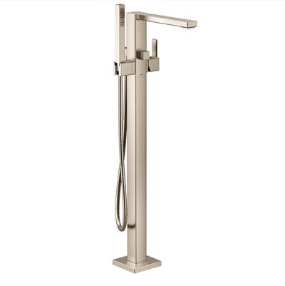90 Degree One-Handle Freestanding Floor Mount Tub Filler with Handshower, Brushed Nickel
