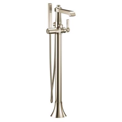 Flara One-Handle Freestanding Floor Mount Tub Filler with Handshower, Polished Nickel