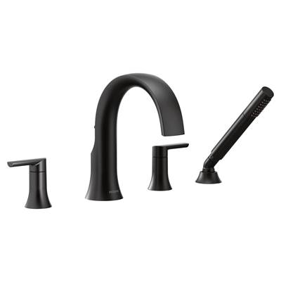 Doux 2-Handle Deck Mount Roman Tub Faucet Trim Kit with Hand shower in Matte Black (Valve Sold Separately)