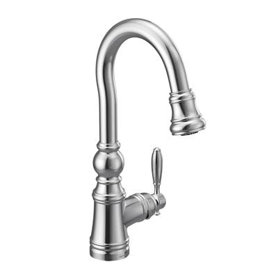 Moen Weymouth Shepherd''s Hook Pulldown Kitchen Bar Faucet Featuring Metal Wand with Power Clean, Chrome