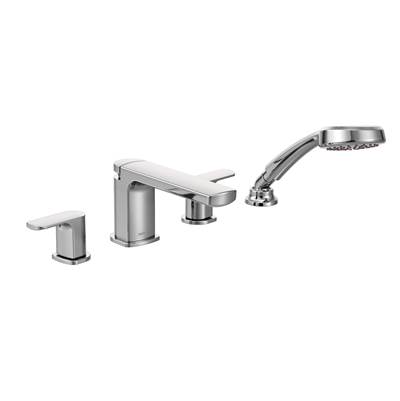 Moen Rizon 2-Handle Deck-Mount Roman Tub Faucet Trim Kit with Handshower in Chrome (Valve Sold Separately)