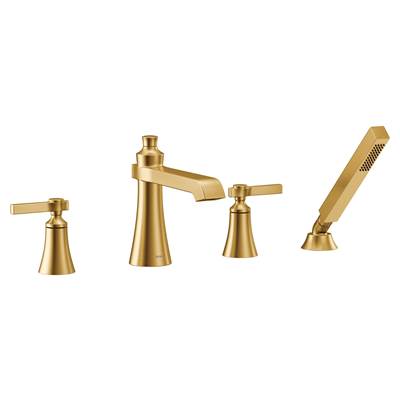 Flara 2-Handle Deck-Mount Roman Tub Faucet Trim Kit with Handshower in Brushed Gold (Valve Sold Separately)