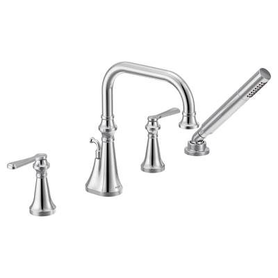 Colinet Two Handle Deck-Mount Roman Tub Faucet Trim with Lever Handles and Handshower, Valve Required, in Chrome
