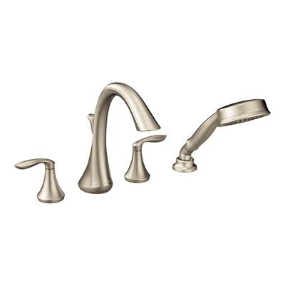 Eva 2-Handle Deck-Mount Roman Tub Faucet Trim Kit with Handshower in Brushed Nickel (Valve Sold Separately)