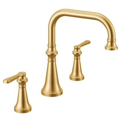 Colinet Two Handle Arc Deck-Mount Roman Tub Faucet Trim with Lever Handles, Valve Required, in Brushed Gold