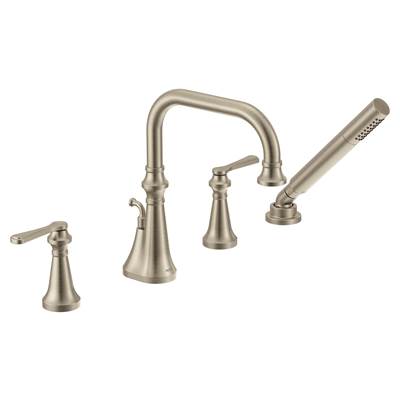 Colinet Two Handle Deck-Mount Roman Tub Faucet Trim with Lever Handles and Handshower, Valve Required, in Brushed Nickel