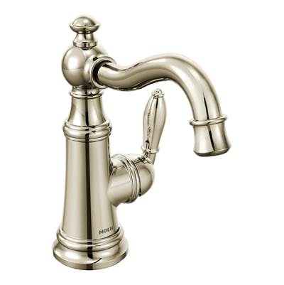 Moen Weymouth One-Handle Single Hole Traditional Bathroom Sink Faucet with Drain Assembly, Polished Nickel