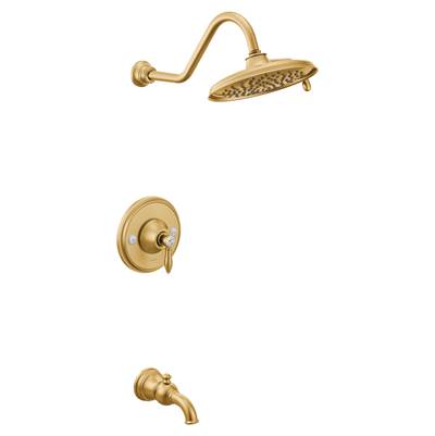Moen TS32104EPBN Weymouth Posi-Temp Tub and Shower Trim Kit, Valve Required, including 9-Inch 2-Spray Eco-Performance Rainshower, Brushed Gold