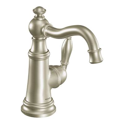 Moen Weymouth One-Handle Single Hole Traditional Bathroom Sink Faucet with Drain Assembly, Brushed Nickel