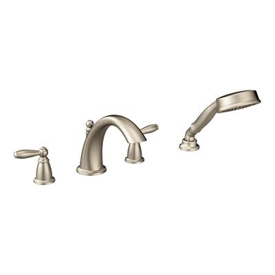 Brantford 2-Handle Deck-Mount Roman Tub Faucet Trim Kit with Hand Shower in Brushed Nickel (Valve Sold Separately)