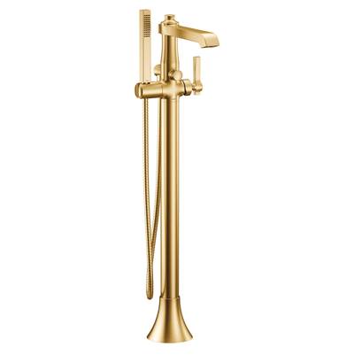 Flara One-Handle Freestanding Floor Mount Tub Filler with Handshower, Brushed Gold