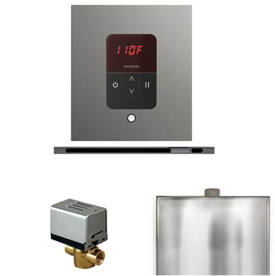 Mr. Steam Basic Butler Steam Shower Package - Square iTempo Control with Linear Steamhead in Satin Steel