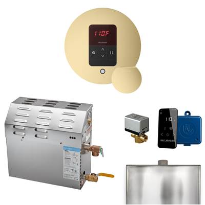 Mr. Steam MS 15 kW Steam Shower Generator Package - Round iTempo Control in Satin Brass and Accessories