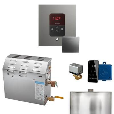 Mr. Steam MS 15 kW Steam Shower Generator Package - Square iTempo Control in Satin Steel and Accessories
