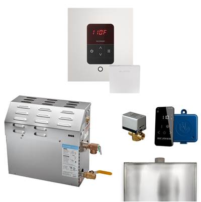 Mr. Steam MS 12 kW Steam Shower Generator Package - Square iTempo Control in White and Accessories