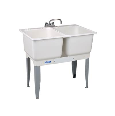 Mustee and Sons Utilatwin Laundry Tub - Thermoplastic - Faucet Combo, Supply Lines, P-Trap
