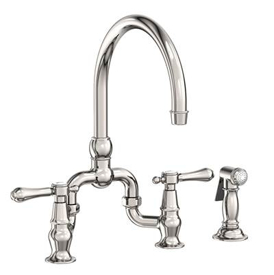 Newport Brass Chesterfield Kitchen Bridge Faucet - Side Spray - 1.8 GPM in Polished Nickel