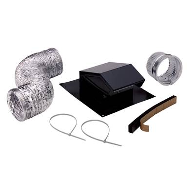 Broan Nutone Steel Roof Vent Kit - 3'' or 4'' Round - Flexible Ducting - 4'' to 3'' Reducer - Duct Connector - Nylon Zip Ties in Black