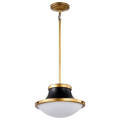 Nuvo Lafayette Pendant - 1 Light - 14" - White Opal Glass in Matte Black with Natural Brass Accents