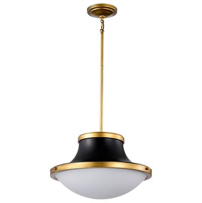 Nuvo Lafayette Pendant - 1 Light - 18" - White Opal Glass in Matte Black with Natural Brass Accents