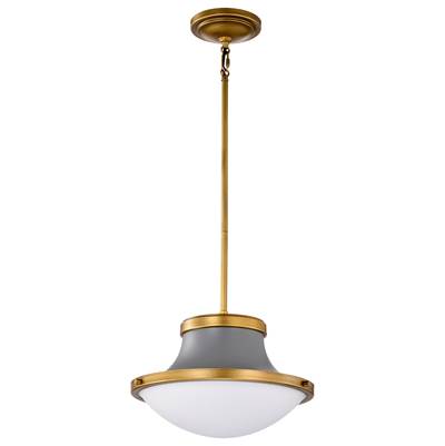 Nuvo Lafayette Pendant - 1 Light - 14" - White Opal Glass in Matte Gray with Natural Brass Accents