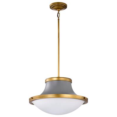 Nuvo Lafayette Pendant - 1 Light - 18" - White Opal Glass in Matte Gray with Natural Brass Accents