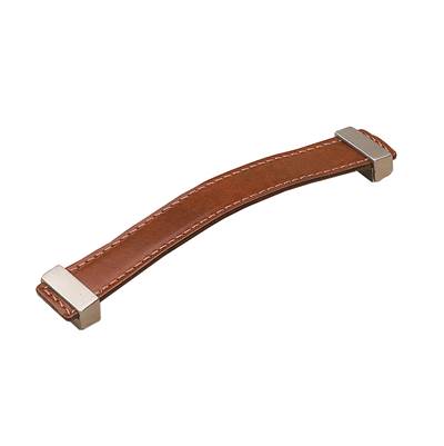 Richelieu America Contemporary Leather Pull - 7453 in Brown Leather Brushed Nickel