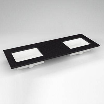 Robern Tops 61" Vanity Top - Quartz - Double Undercounter Sink - Single Hole in Lava Black