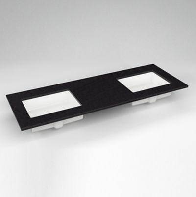 Robern Tops 61" Vanity Top - Quartz - Double Undercounter Sink - Three Hole in Lava Black
