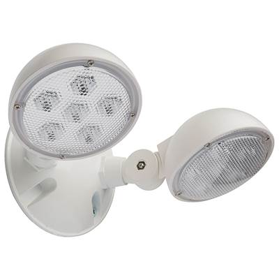 Satco Low-Profile Remote Emergency Light - Weatherproof - Dual-Head in White