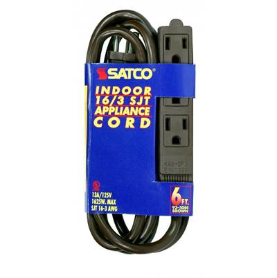 Satco 6 ft 16/3 SJT 3-Wire Grounded in Brown