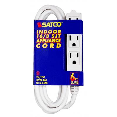 Satco 6 ft 16/3 SJT 3-Wire Grounded in White