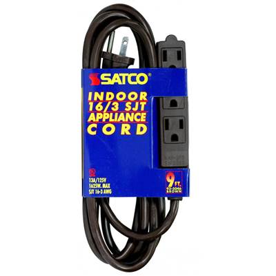 Satco 9 ft 16/3 SJT 3-Wire Grounded in Brown