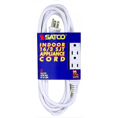 Satco 12 ft 16/3 SJT 3-Wire Grounded in White
