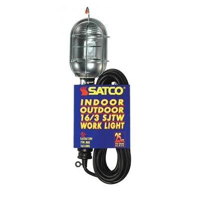 Satco Black Metal Trouble Light with Cage in Metal Plain