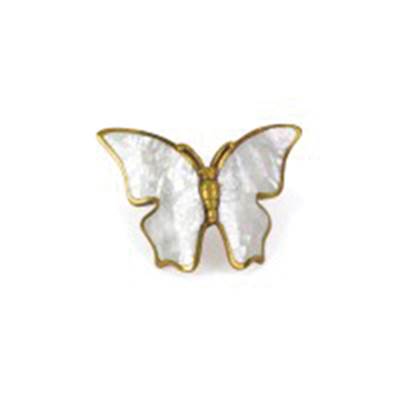 Schaub And Company Nature Cabinet Pull - White Mother of Pearl Butterfly - 1-1/2" C-C in Paris Brass
