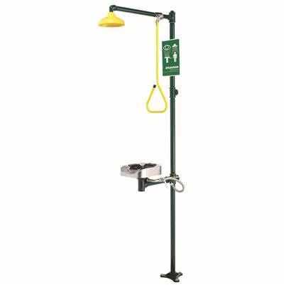 Speakman Optimus SE-1250 Emergency Shower System - Eye and Face Wash, Stainless Steel Bowl - P-Trap in Durajade Powder Coat