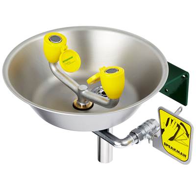 Speakman Traditional Series Wall-Mounted Eyewash - Stainless Steel Bowl - Thermostatic Valve in Durajade Powder Coat