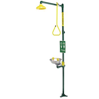 Speakman Traditional Series Combination Emergency Station - Stainless Steel Bowl Eyewash - Scald Proof Valve - Hand & Foot Activator in Durajade