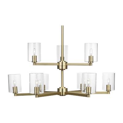Visual Comfort Studio Collection Fullton Clear Glass 9-Light Chandelier in Satin Brass
