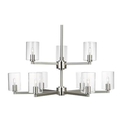 Visual Comfort Studio Collection Fullton Clear Glass 9-Light Chandelier in Brushed Nickel