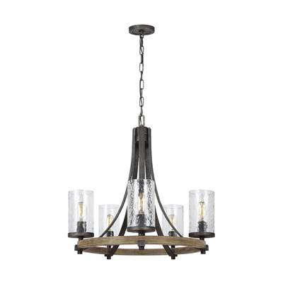 Visual Comfort Studio Collection Angelo Small Chandelier in Distressed Weathered Oak / Slate Grey Metal
