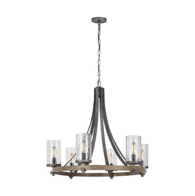 Visual Comfort Studio Collection Angelo Medium Chandelier in Distressed Weathered Oak / Slate Grey Metal