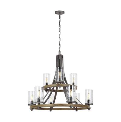 Visual Comfort Studio Collection Angelo Chandelier - 2-Tier in Distressed Weathered Oak Slate Grey Metal