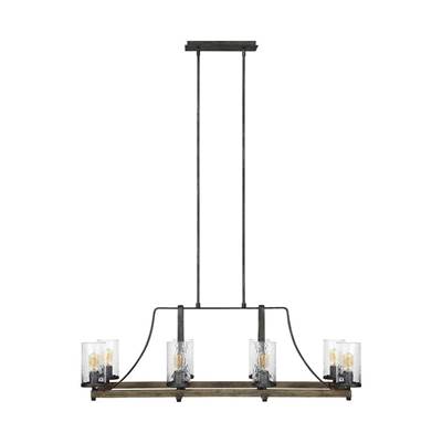 Visual Comfort Studio Collection Angelo Linear Chandelier in Distressed Weathered Oak Slate Grey Metal